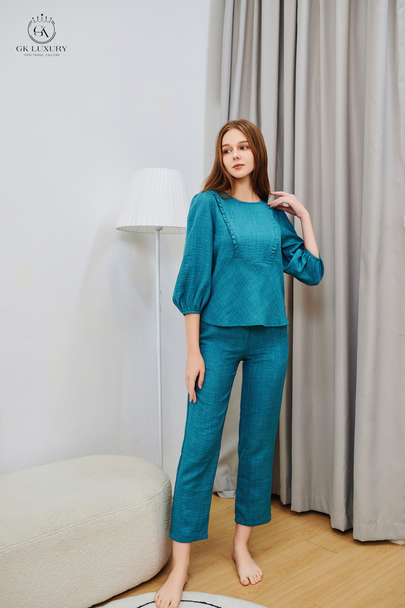 Bộ linen dài tay nhún bèo GK76